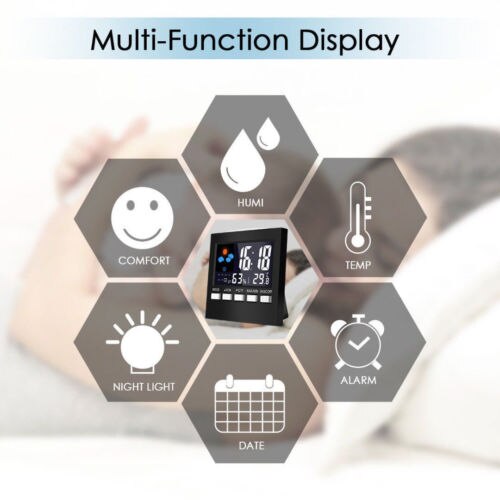 Digitale Display Thermometer Vochtigheid Klok Kleurrijke Lcd Alarm Kalender Weer Pop