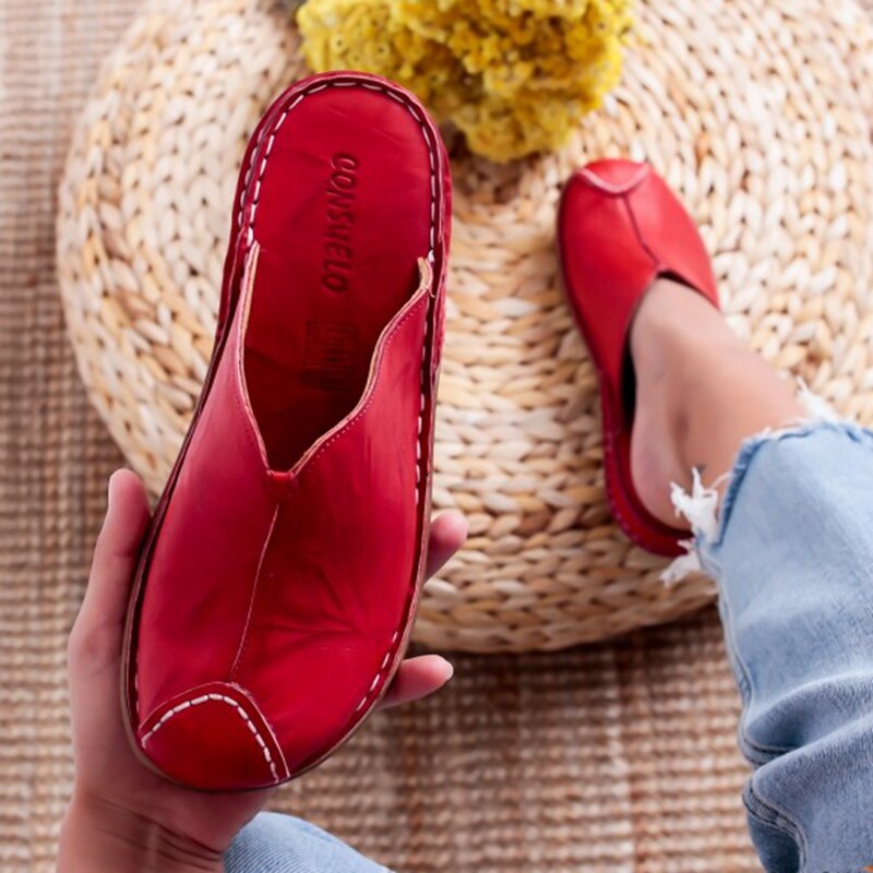 Dames muiltjes platte sandalen sandaal vrouwelijke lage hak slippers zomer slippers vrouwen ronde neus riet geweven strandschoenen