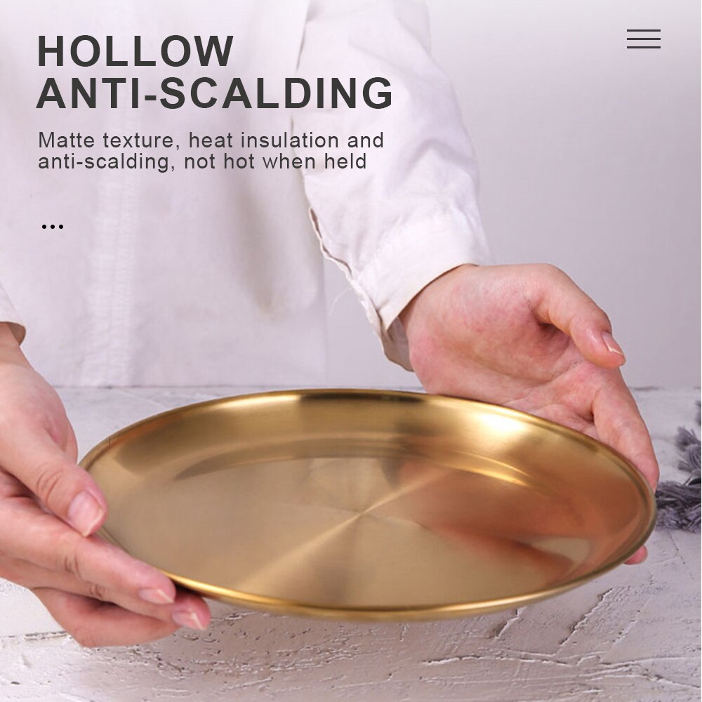 3pcs Golden Dinner Plate European Style Dinner Plates Stainless Steel Holders Round Tray Stainless Steel Kitchen Tool