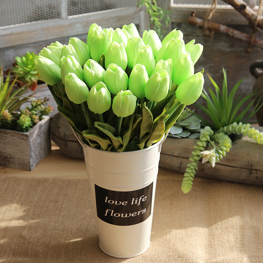 Kunstmatige Nep Bloem Tulp Boeket Bloemen Bruidsboeket Party Home Decor Geel Wit Rood Paars Roze Oranje Groen 5Pc tulp: GN