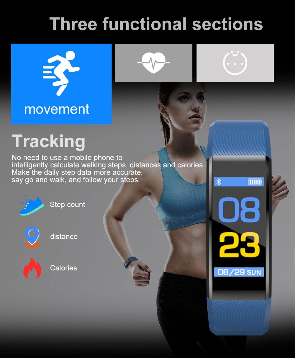 Smartwatch DAZL 115 Plus - Tracker Fitness - Pulsometr - Ciśnienie Krwi - Android/iOS