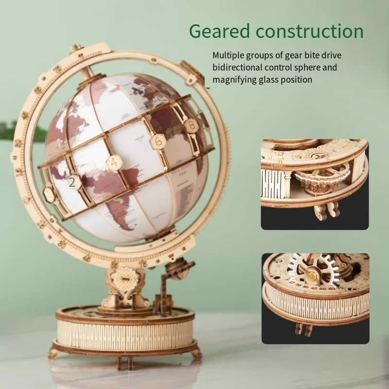 DIY wooden globe 3D puzzle assembly model toy ornament toy with lighting suitable as a birthday for children/adult