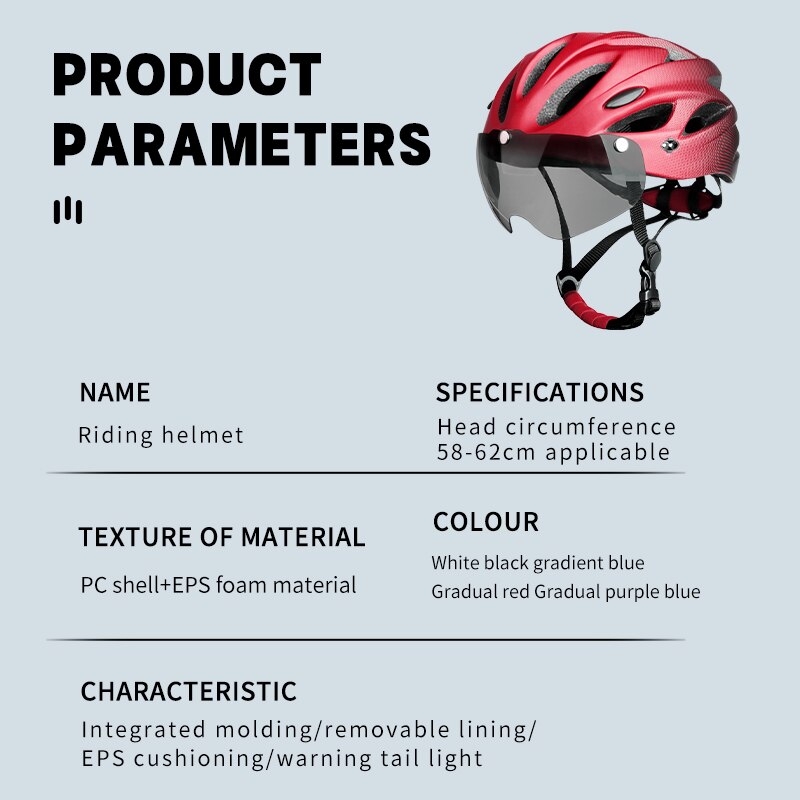 Casco de bicicleta con luz trasera LED para adulto, accesorio de ciclismo ligero y transpirable, colorido, 58-62cm