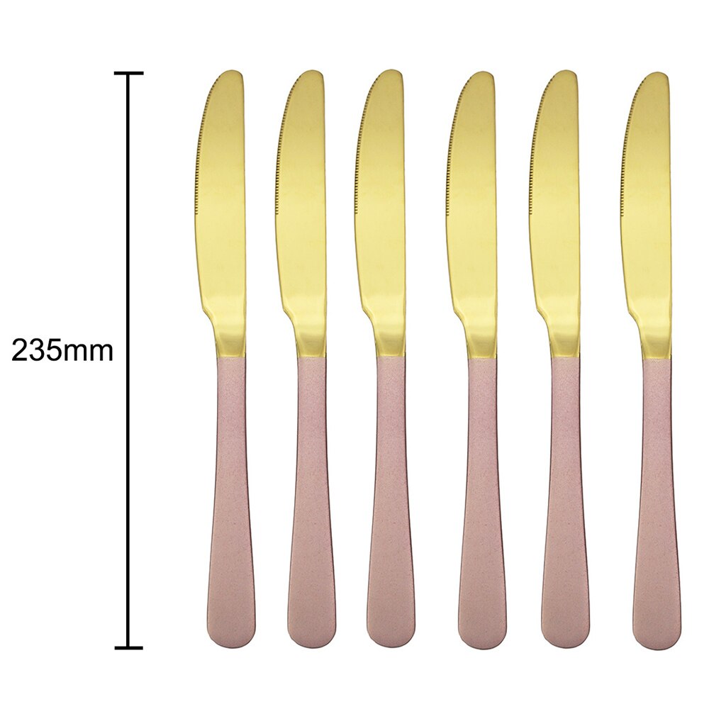 6pcs Dinnerware Pink Handle Gold Flatware Set 304 Stainless Steel Cutlery Set Dinner Knife Fork Spoon Hotel Tableware set: Pink Dinner Knife