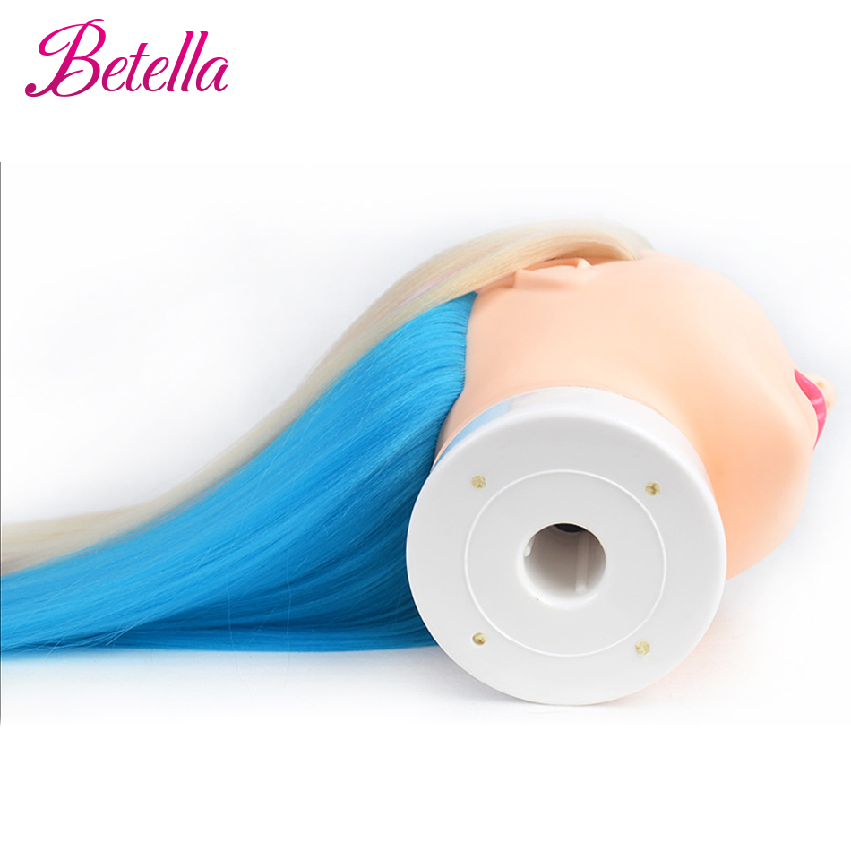 Female 3D Blue Eye Blonde Gold Human Hair Mix Synthetic Curl Training Styling Head Mannequin Doll