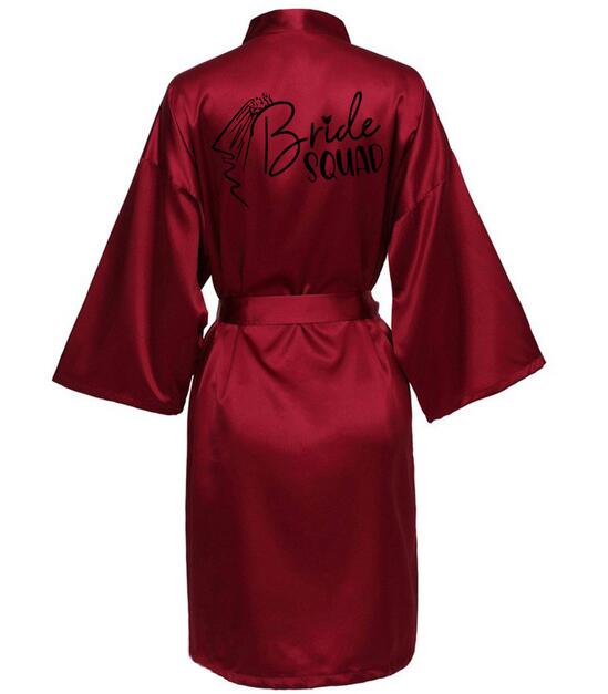 Wedding Party Team Bride Robe With Black Letters Kimono Satin Pajamas Bridesmaid Bathrobe SP033: L / SKY BLUE
