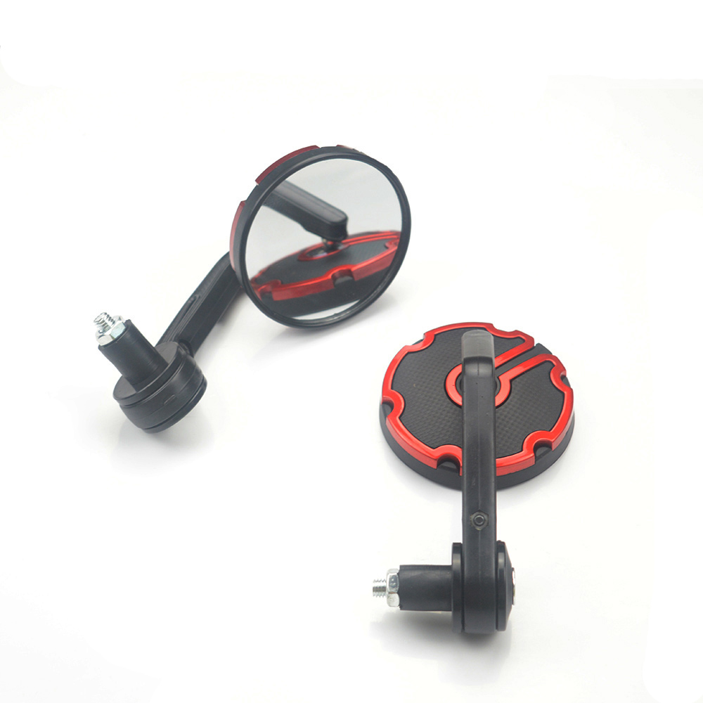 Evomosa Motorcyce Bar final espejos retrovisor lateral redonda Cafe Racer espejos para 7/8 "pulgadas 22 mm contrapesos de manillar gafas espejos: Red Color