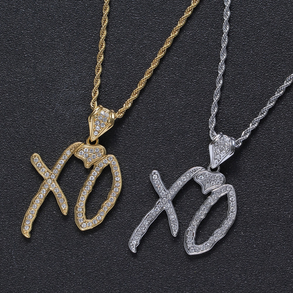 Collar de aleación de zirconia cúbica Hip Hop, colgante con letras XO, adornos de cadena de acero inoxidable de 60 Cm, collar para mujeres y hombres, joyería nueva