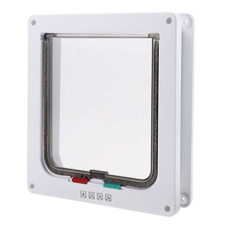 Puerta con solapa para perro y gato, puerta de seguridad de 4 vías con solapa para gatos, gatito, puerta de plástico ABS para perros pequeños, chapa con Chip para puerta de Mascota: Blanco / XL