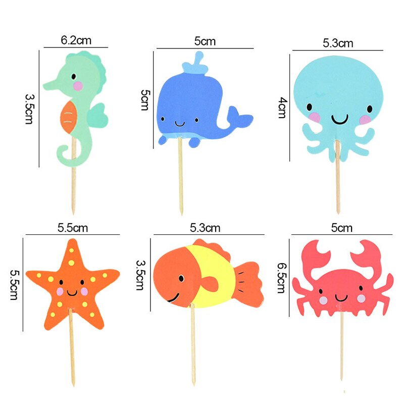 24 pçs oceano animal cupcake toppers sob o mar festa bolo bandeiras menino chá de fraldas tema sereia festa de aniversário bolo decorações