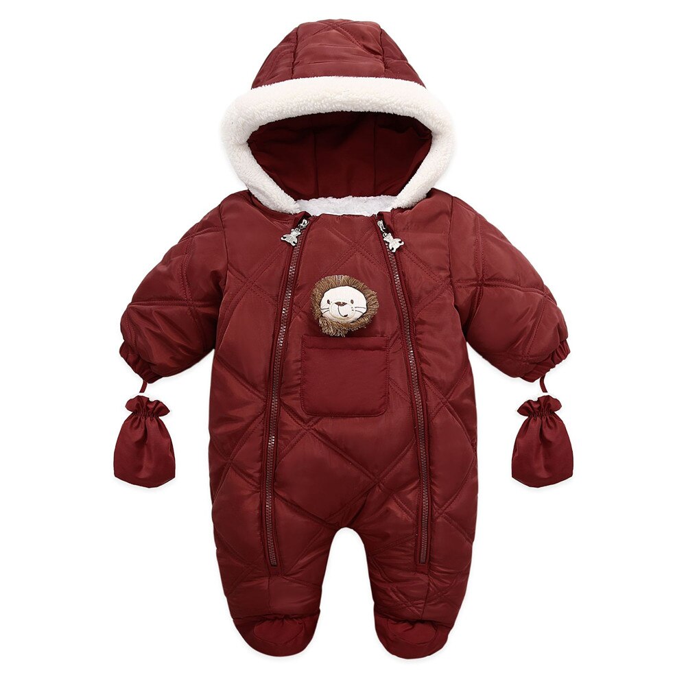6-24 Maanden Winter Baby Dikke Warme Footies Baby Peuter Meisje Jongen Cartoon Leeuw Hooded Lange Mouwen Betaalde Jumpsuit met Handschoenen: C / 24M