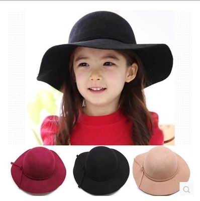 Girl Princess Sunhats England Style Woolen Formal Hat Mother And Daughter Solid Color Hats 3-8T E3301