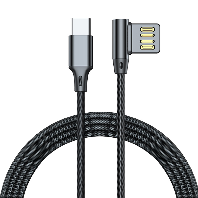 5a 90 Graden Usb-Kabel Type-C Nylon Gevlochten Kabel 0.25M 0.5M 1M 2M Lood Mobiele Telefoon Snel Opladen Snoer Data Oplader Draad