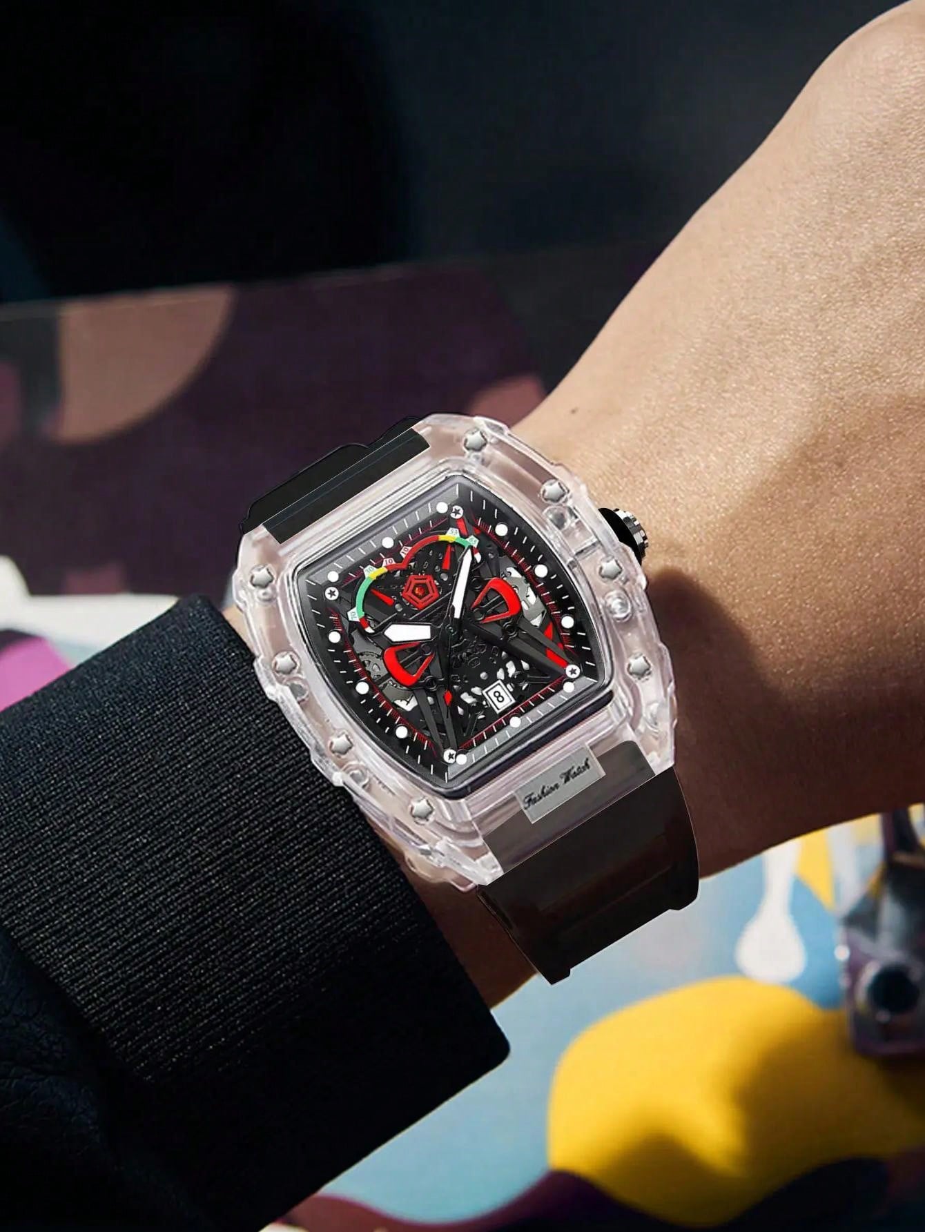 heren quartz horloge transparante behuizing siliconen band lichtgevende kalender polshorloges vrijetijdssportstijl quartz horloge voor heren