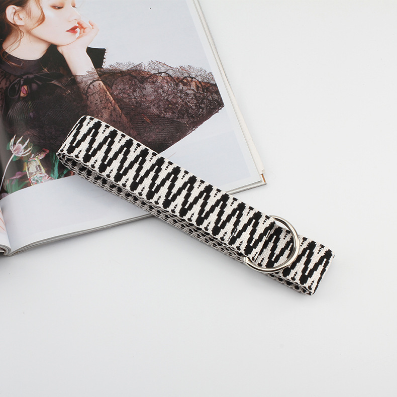 Lærred bælte forlænge lærred bælte litterær stil unisex studerende bælte trend d ring dobbelt spænde bælte: 02