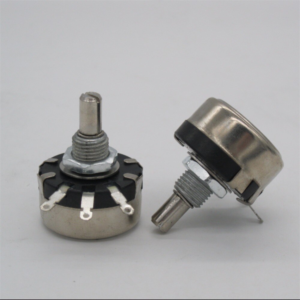 5 stk.  wx110(010) 10k ohm 3 loddeterminaler 6mm rund metalaksel enkelt drejetråd viklet potentiometer + drejeknap