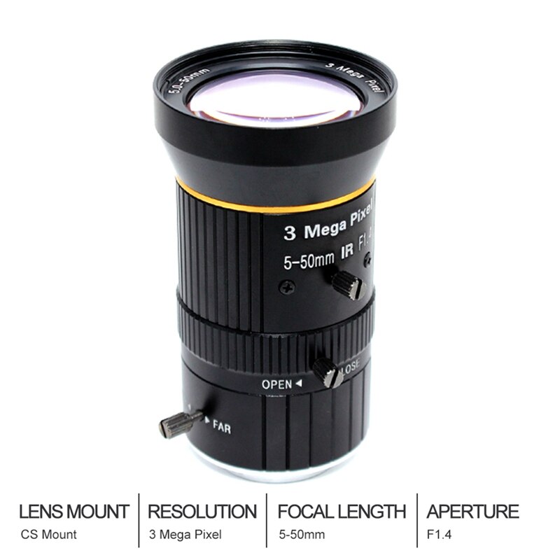1/2.5 -zoll 3mp c-mount-zoomobjektiv für die raspberry pi hq-kamera mit imx 5-50mm 477 sensor, inklusive c-cs-adapter