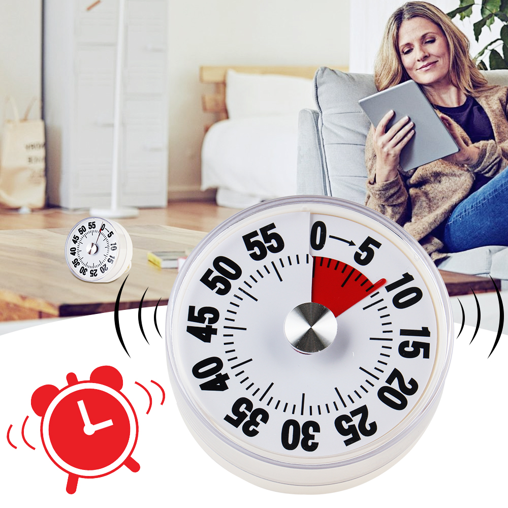 Magnetischer Uhr-Timer, mechanisch, mit lautem Alarm, Küchentimer, Alarm, Kochtimer, 60 Minuten, für Schüler, Lehrer, visueller Timer