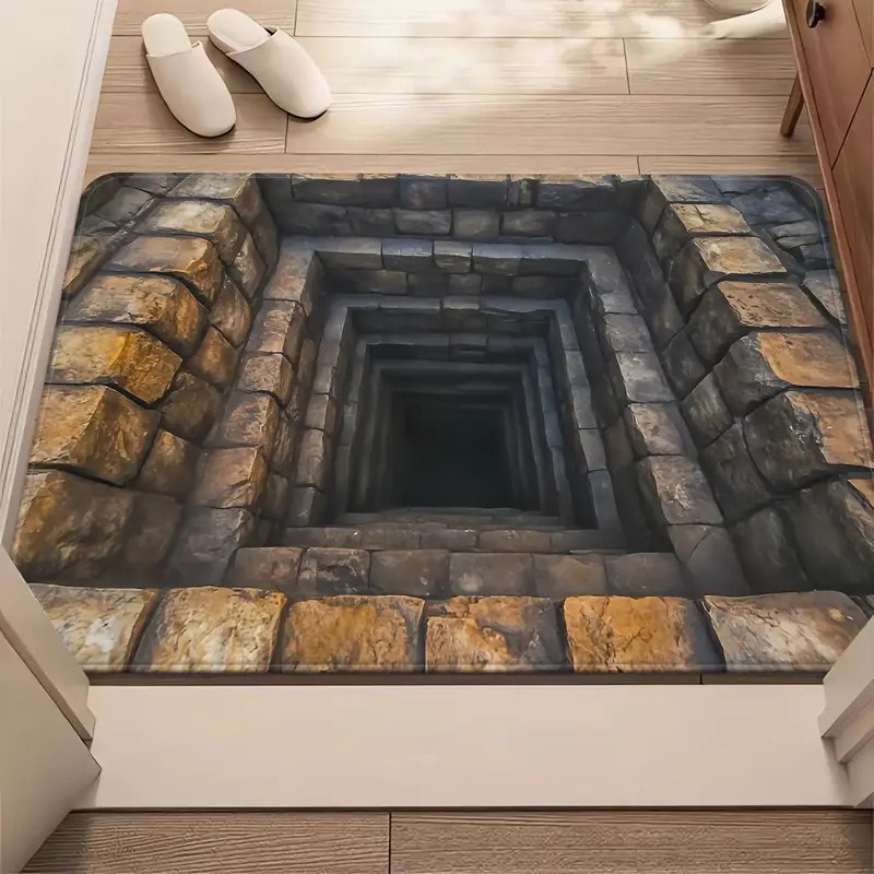 Front Door Mat Entrance Brick Bottomless Hole Area Rug 3D Trap Optical Visual Illusion Rugs Playroom Floor Carpet Mat: 400mm x 800mm / light yellow