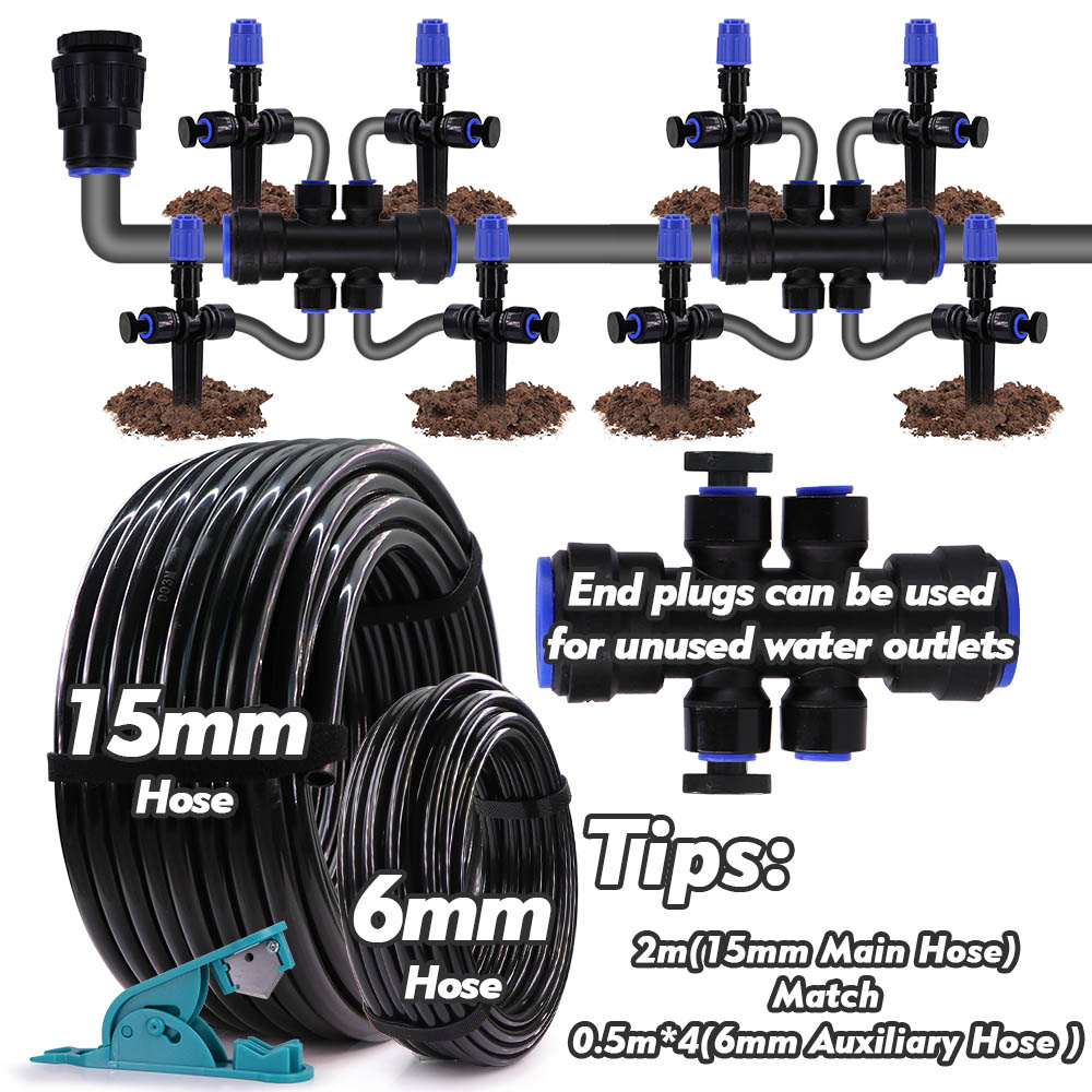 1/2" Garden Bubbler Irrigation Watering System 360° Adjustable Sprinkler 15 to 6mm Quick Connect Micro Drippers Sprayer PE Hose