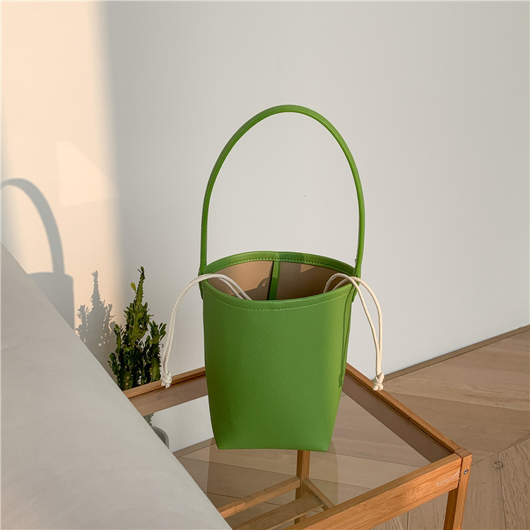 Bolso casero para mujer, bolso Retro de cuero suave portátil 2025, bolso de cubo que combina con todo, bolso de hombro para ir al trabajo, bolsos y bolsos: Verde