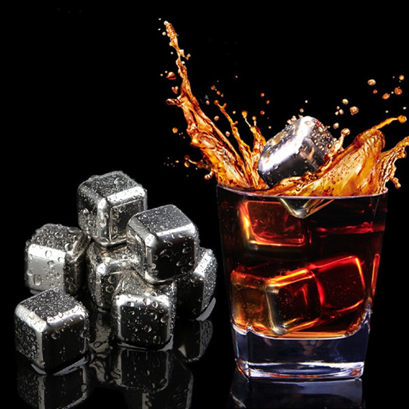 8 unids/lote whisky cerveza de vino piedras de acero inoxidable mejor esteatita para whisky Rock cubo de hielo Alcohol comestible física piedra de enfriamiento