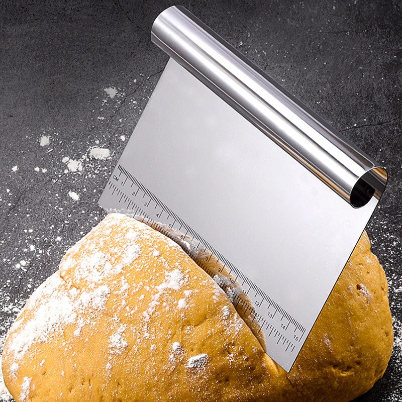 Stainless Steel Bowl Scraper Chopper Kitchen Food Scraper Icing Smoother Blade with Measuring Scale for Dough Cake Pizza