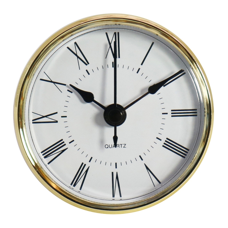 70mm Wall Quartz Clock Fit-up Roman Numeral Mounting Diameter 2.4inch/ 61mm Clock Insert Golden Bezel Battery Operated