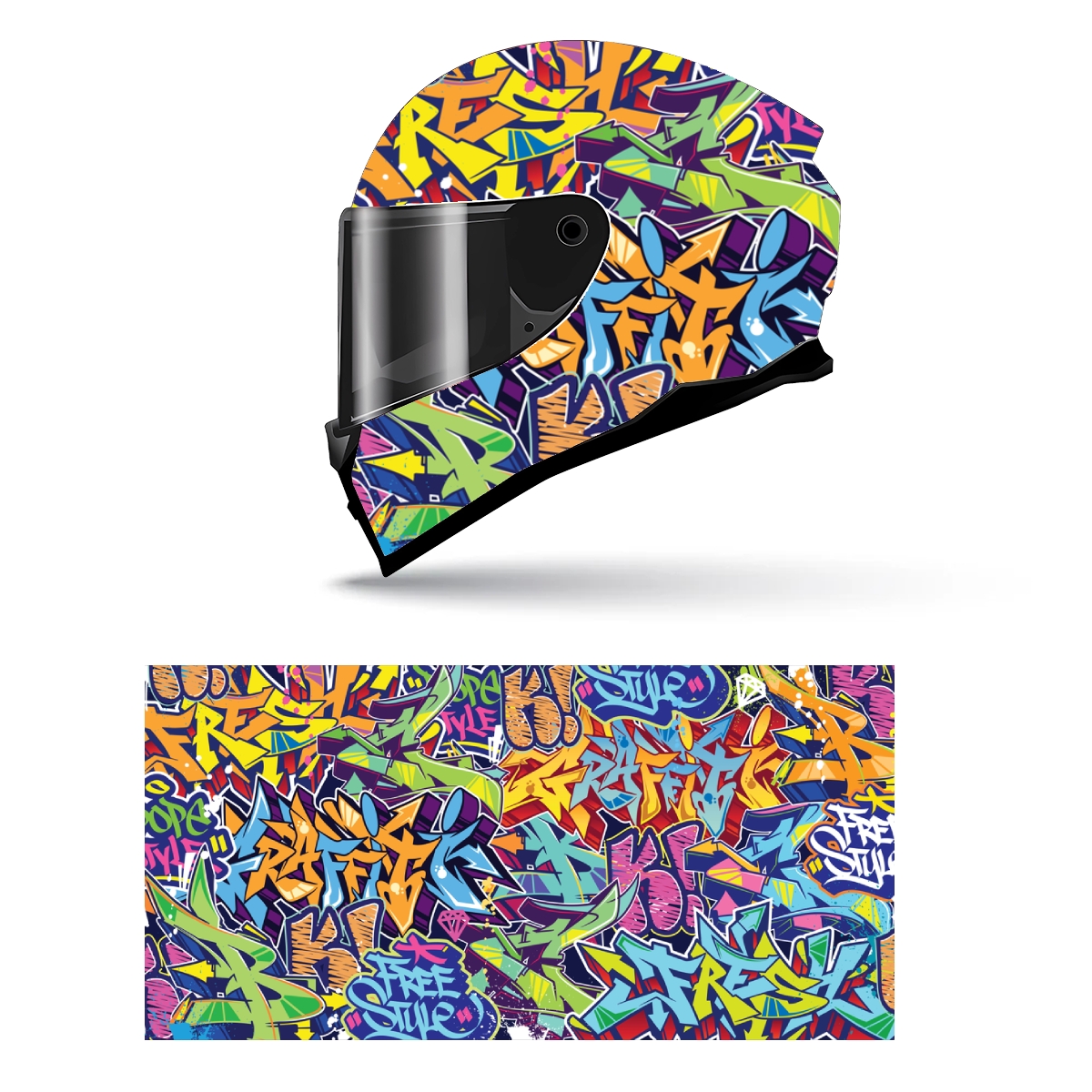 Hip Hop Street Graffiti Art Full Helmet Wrap Sticker Motorcycle Helmet Racing Graphic Decal Vinyl Wrap Helmet Decorative Sticker