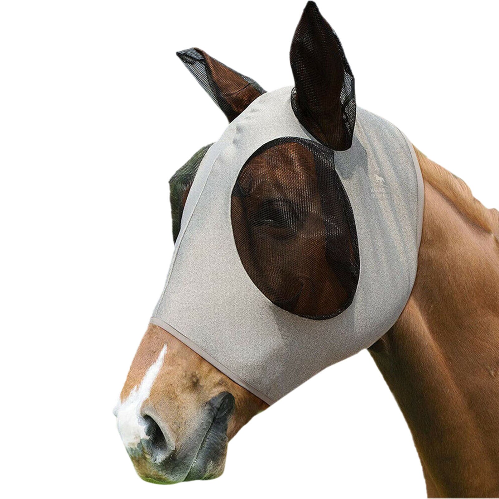 Anti Fly Mesh Equine Mask Horse Mask Stretch Bug Eye Horse Fly Mask With Covered Ears Horse Fly Mask Long Nose With Ears 1PC: Gray