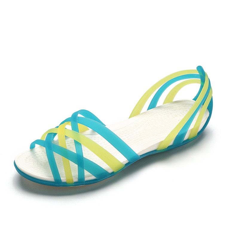 Rainbow galaretki buty kobieta kliny Sandalias kobiety sandały letnie nowe cukierki kolor Peep Toe Stappy plaża Valentine Mujer kapcie