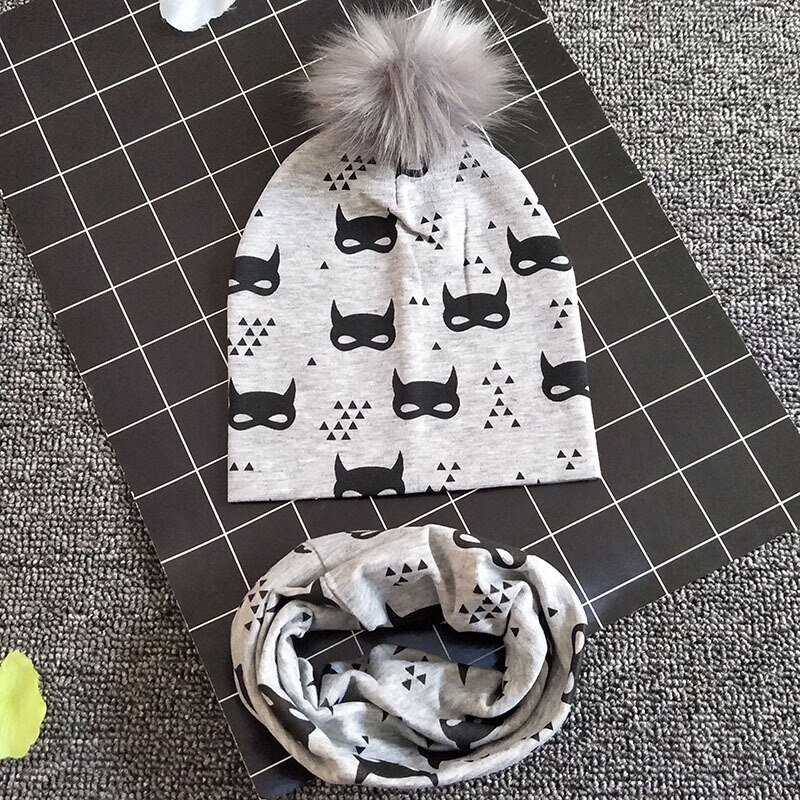 Baby Muts Sjaal Set Print Katoen Kinderen Cap Kraag Kids Jongens Meisjes Mutsen Baby Peuter Hoeden Sjaals Winter Hoeden Voor 1-3T