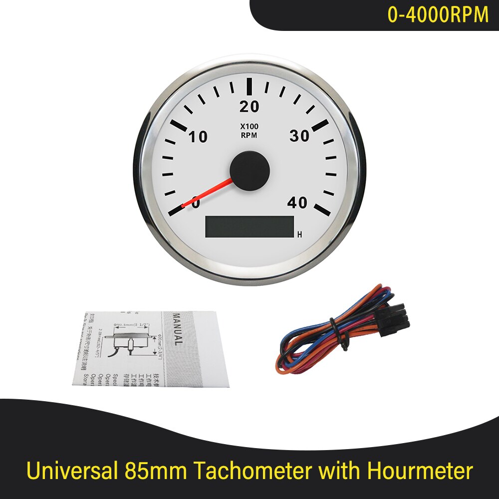 85mm Diesel Engine Tachometer with Digital Hourmeter 3K 4K 6K 7K 8K RPM for Marine Car Truck 9-32V with Red Backlight 12V 24V: 4K-WS
