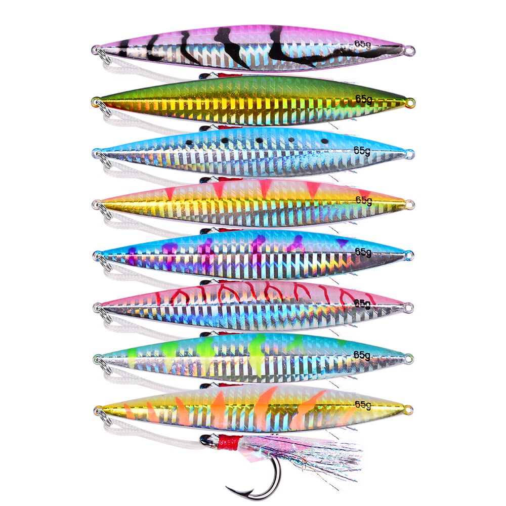 Leurre de pêche au gabarit 1 pièce leurres de poisson au plomb holographique à pas lent poids 65g-2.3oz matériel de pêche 11.5cm crochets appâts de bateau