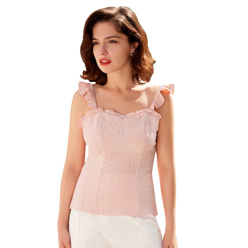 Belle Poque-Camiseta sin mangas con tirantes y volantes para mujer, ropa ajustada de los años 1950, camisetas ajustadas con escote Corazón, Tops, ropa de verano