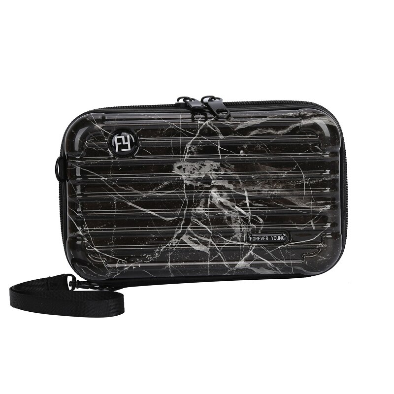 Cosmetische tas voor dames, was- en reistas, zwart, rood, borstzak, diagonaal, koreaans, schattig, handtas met handvat: Zwarte steen