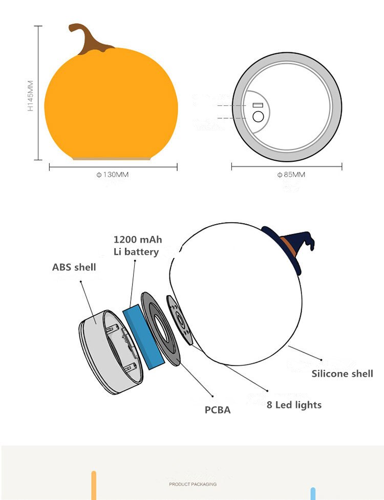 Unique Halloween Pumpkin Shape With 3 Different Lighting Modes Colorful Led lighting toy with 1200 mAh Li battery