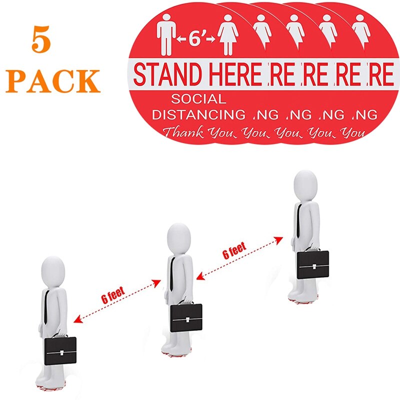 5Pcs/Lot Social Distancing Wait Here Stand Here Keep 6Ft in Between Distance Marker Floor Decal for Social Distancing