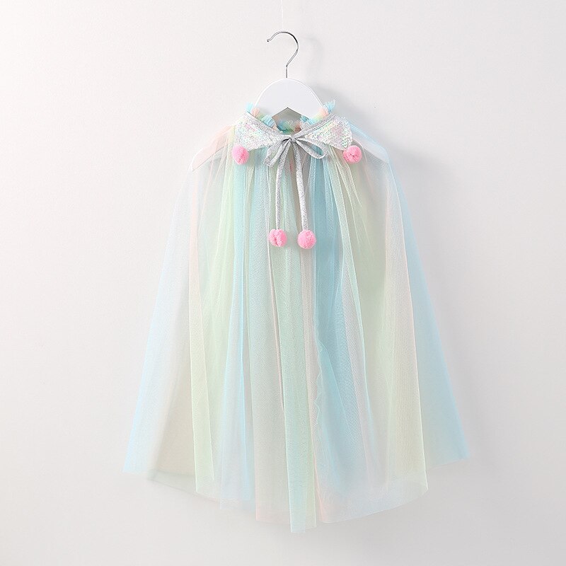 Natale taglia unica ragazze mantello paillettes palla scialle scialle abito per bambini cappotto del capo festa di compleanno spiaggia arcobaleno avvolgere Costume da principessa: Rainbow