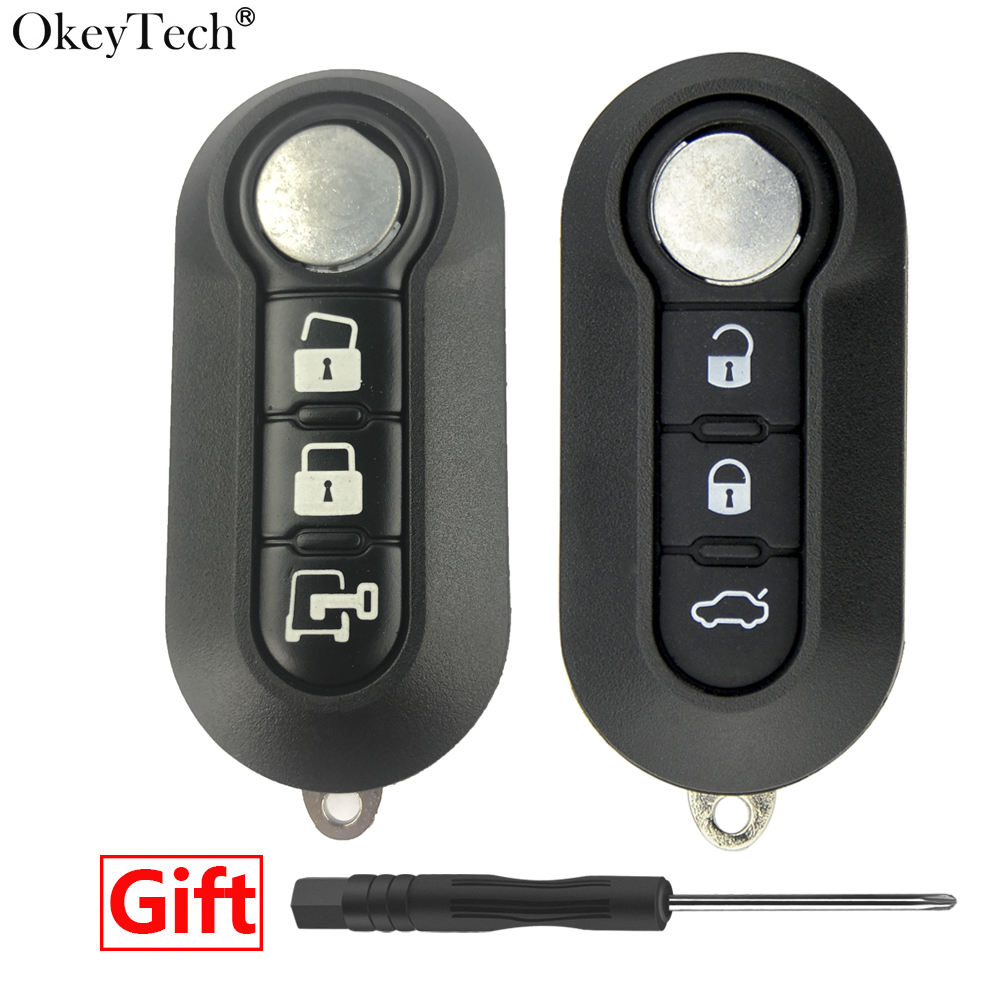 Okeytech Remote Autosleutel Shell Case Voor F-Iat 500 Panda Punto Bravo 3 Knoppen Auto Ongesneden Blade Normale witte Knop