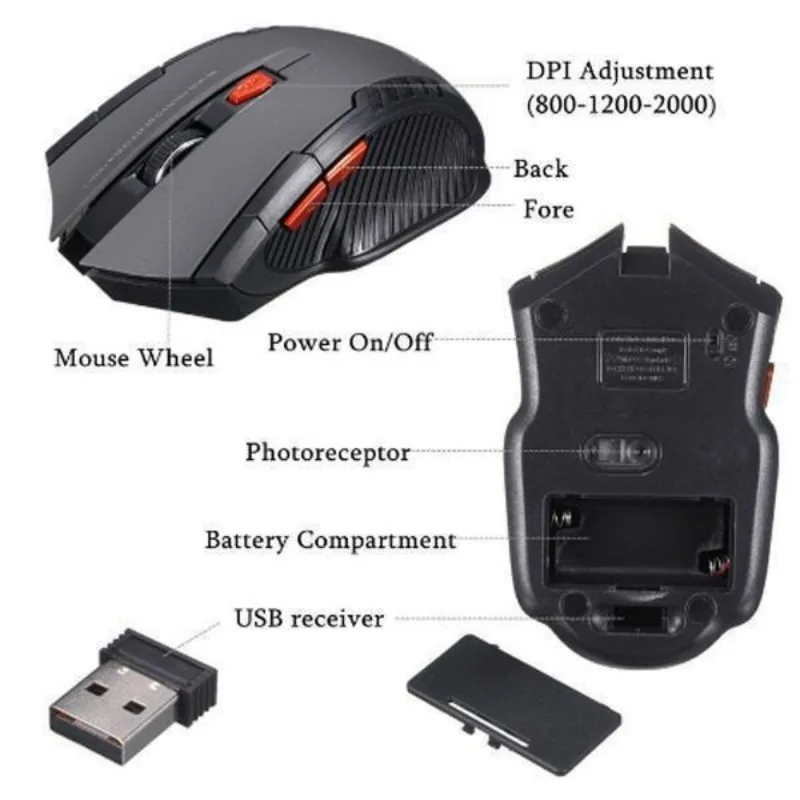 Mini Portable Mouse Mice 2.4GHz Wireless Optical Game Mouse for PC Laptop Computer USB Receiver
