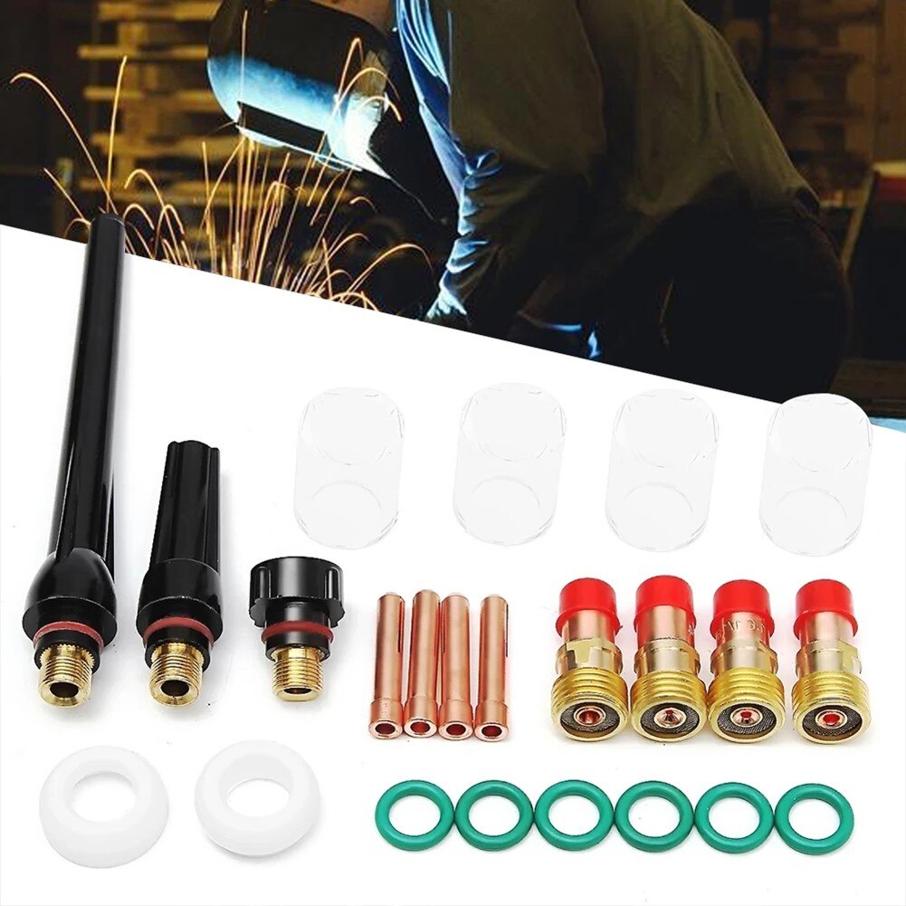 23Pcs TIG Welding Kit 10 Pyrex Glass Cup Kit For WP-17/18/26 Collets Body Stubby Gas Lens Stubby Collet Back Cup Spare Accessory