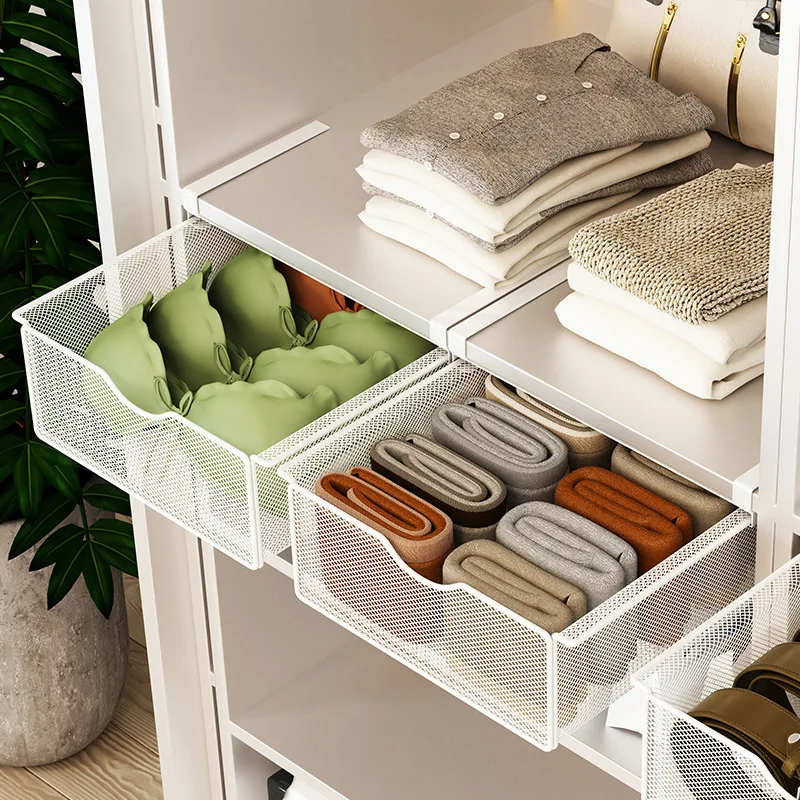 Cesta colgante para armario, estante de almacenamiento estilo cajón con partición extraíble, artefacto para calcetines y ropa interior, estilo colgante para almacenamiento de ropa