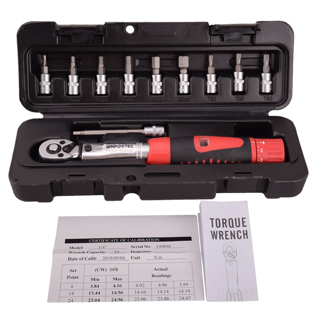 1/4 inch Drive Click Torque Wrench Set 2-24 Nm with Allen Key Sockets, Extension Bar
