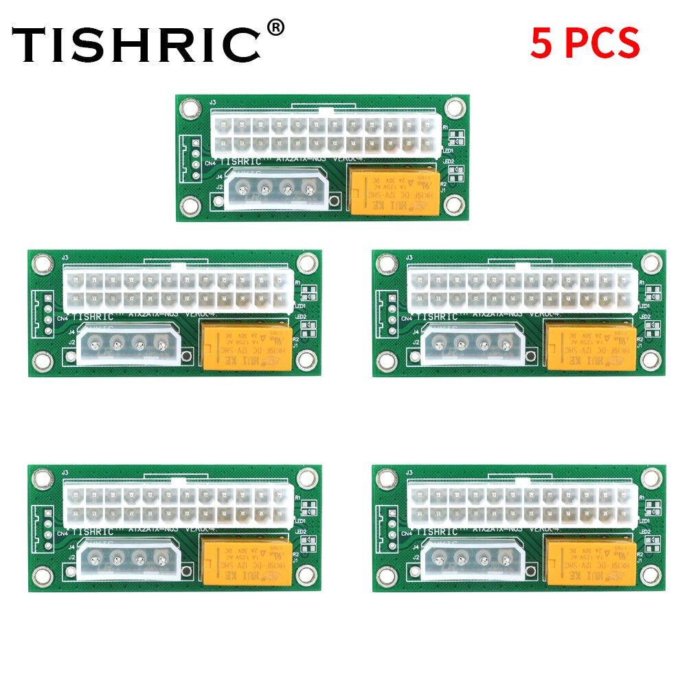 TISHRIC PC Block Synchronizer Dual PSU Power Supply Sync Adapter ADD2PSU ATX 24Pin To 4Pin SATA Extender For Graphics Card: 5PCS Green 4Pin