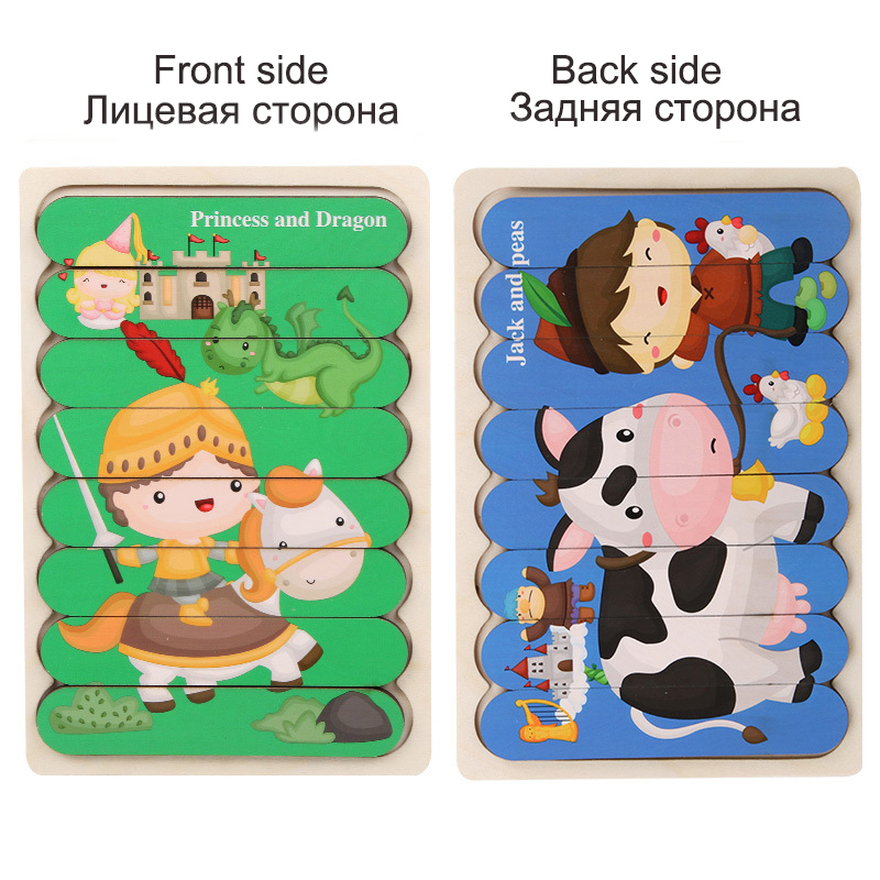 Dwustronna taśma dzieci 3D drewniane Puzzle Montessori zabawka Puzzle ze zwierzętami opowiadanie historii układanie układanki zabawki edukacyjne dla dzieci: WT255C