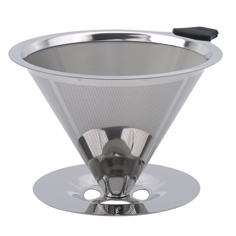 Reusable Coffee Filter Stainless Steel Cone Coffee Filter Baskets Mesh Strainer Pour Over Coffee Dripper With Stand Holder: Silver 125mm