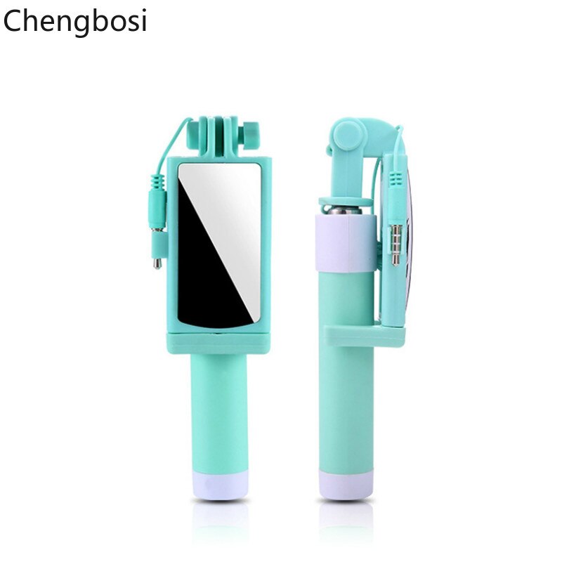 Universal wired selfie stick with mirror for iphone 6 5 xiaomi android phone, candy monopod, palo selfie stick tripod holder