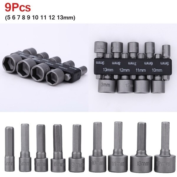 9 Stks/set 5 Mm-13 Mm Hex Socket Mouw Nozzles Moer Driver Set: Default Title