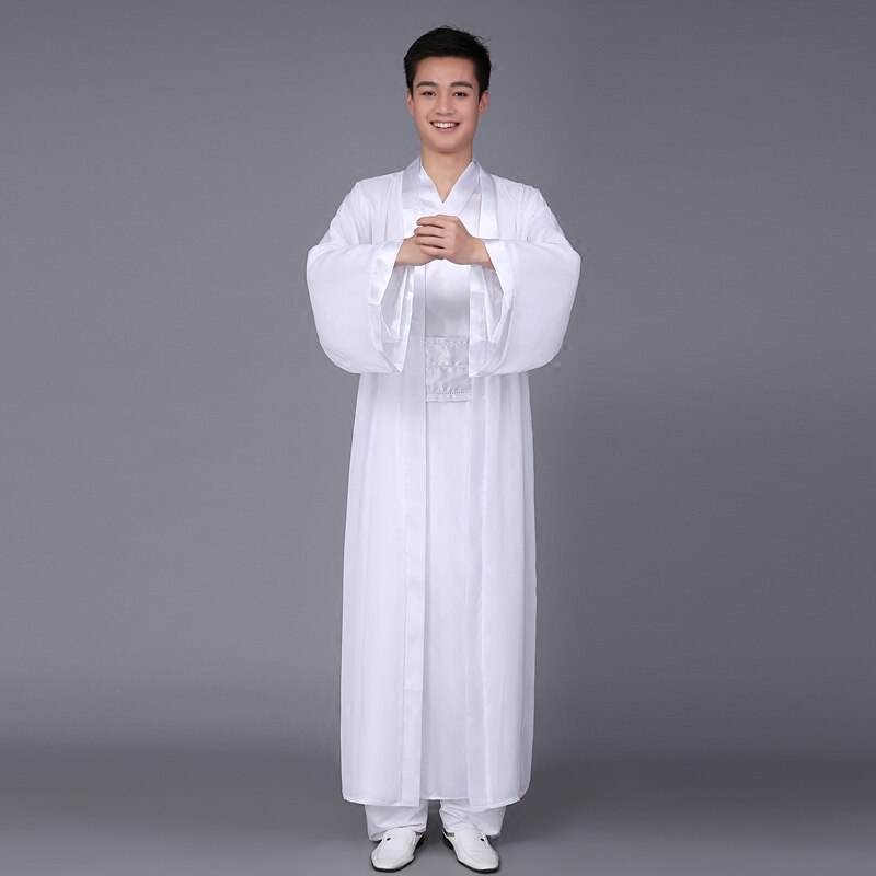 Kinesisk national hanfu sort oldgammel kina kostume hanfu mænd tøj traditionelt national tang jakkesæt scene cosplay kostumer: Hvid / S